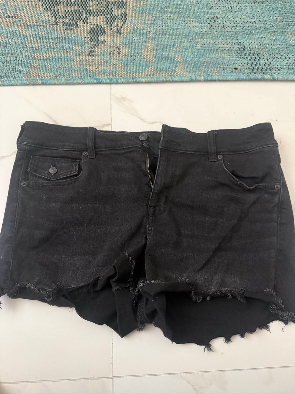 American Eagle Outfitters Black Distressed High-Rise Jean Shorts